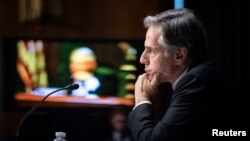 美国国务卿布林肯2022年4月26日在参议院外交关系委员会作证(路透社)