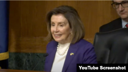 美国国会众议院议长佩洛西星期二出席CECC听证会。(听证会视频截图)