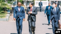 埃塞俄比亚总理办公室2023年1月10日发布照片显示中国外交部长秦刚与埃塞俄比亚总理阿比·艾哈迈德交谈。