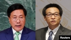 Ông Minh (phải) và ông Đam mất mọi chức vụ và phải về hưu theo quyết định của một cuộc họp “bất thường” của Ban chấp hành Trung ương Đảng mà thông cáo được truyền thông công bố rộng rãi.