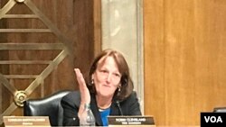 美中经济与安全审查委员会副主席克里弗兰2019年9月4日主持2019年美中关系听证会(美国之音锺辰芳拍摄)