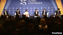 总部位于洛杉矶圣塔莫妮卡的独立经济智库,米尔肯研究所(Milken Institute),在其正在召开的三天年会上,就中国的投资前景举办菁英专题讨论。(会议截屏,2022年5月2日)