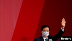 香港前警务和保安头目李家超作为唯一候选人在不到1500人投票的选举中当选香港新一届特首。(路透社2022年5月8日)