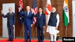 参与印太地区四方安全机制会谈的四国领导人2022年5月24日在东京聚首。(路透社转发媒体联访照片)