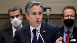 美国国务卿布林肯在纽约联合国总部讲话。(2022年5月18日)