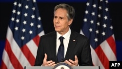 美国国务卿布林肯5月26日在乔治·华盛顿大学发表美国对华政策演讲。(2022年5月26日)