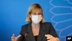 2022年5月23日,周一,美国副贸易代表莎拉·比亚奇在泰国曼谷接受媒体采访。