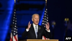 被宣布当选后,美国当选总统拜登2020年11月7日在特拉华州发表当选感言