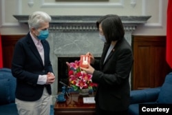 台湾总统蔡英文在台北总统府会晤到访的德国国会自民党议员代表团。(2023年1月10日)