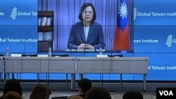 在全球台湾研究中心(GTI)以“美台关系:推进基于规则的国际秩序”为主题的年会上,台湾总统蔡英文发表预先录制的视频讲话。(2022年10月5日)