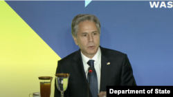 美国国务卿布林肯9月28日在美国国务院主持美国-太平洋岛国峰会领导人工作午餐(国务院视频截屏)