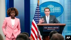 资料照:白宫国安会发言人约翰·科比(John Kirby)在白宫记者会上。