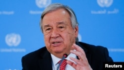 资料照 - 联合国秘书长安东尼奥·古特雷斯(Antonio Guterres)出席在内罗毕举行的一个记者会。