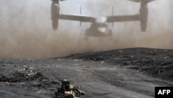 日本自卫队与美国海军陆战队在富士山附近的御殿场市地区举行联合军演。(2022年3月15日)