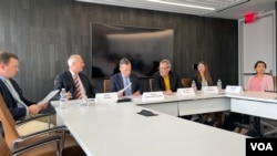 美台商业协会与2049项目研究所2022年6月8日发布媒体半导体供应链伙伴关系初步报告 (美国之音锺辰芳拍摄)