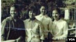 容锦爱(右一)和两个妹妹(左一、左二)摄于1969或1970年。(容锦爱提供)