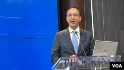 国民党主席朱立伦2022年6月6日在华盛顿智库布鲁金斯学会演讲(美国之音锺辰芳拍摄)