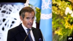 FILE: Director-General of the International Atomic Energy Agency (IAEA) Rafael Grossi speaks during a news conference with Japanese Foreign Minister Yoshimasa Hayashi in Tokyo, on May 19, 2022.
