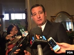 德州联邦参议员克鲁兹会见蔡英文后接受媒体采访 (2017年1月8日,美国之音李逸华拍摄)