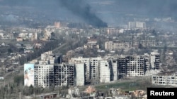 俄军使用无人机袭击巴赫穆特。(2023年4月15日)