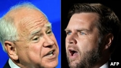 民主党副总统候选人蒂姆·沃尔兹(左)和共和党副总统候选人J.D.万斯(右)