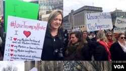 白宫附近的拉斐叶公园有人示威,抗议美国总统川普签署的有关移民的禁令。(2017年1月29日)