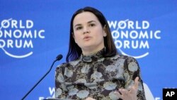Світлана Тихановська на Всесвітньому форумі у Давосі, Швейцарія, 19 січня 2023р. AP Photo/Markus Schreiber