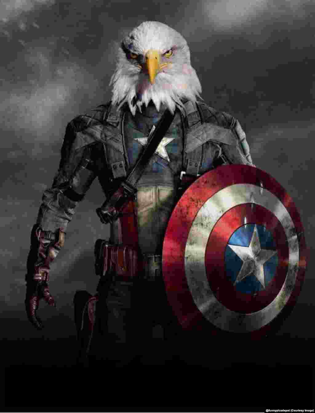 Тім Говард в образі "Капітана Америка" з головою символа США орлана білоголового ("лисого орла").
