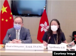 香港保安局副秘书长廖李可期 (图右,联合国网上直播截图)