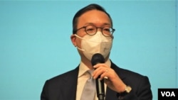 现年54岁的资深大律师、前香港大律师公会主席 林定国 获委任为新一届律政司司长。 (美国之音/汤惠芸)