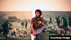 陈光及其六四题材作品。(网络图片)