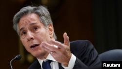 资料照片:美国国务卿布林肯2023年10月31日在参议院拨款委员会作证时呼吁向以色列和乌克兰提供援助。(路透社照片)