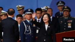 台湾总统蔡英文2023年10月10日出席双十节典礼并发表演讲。(路透社)