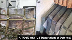 美国国防部监察长办公室2024年9月11日公布的“评估国防部对提供台湾‘总统提取’设备的追踪与问责“报告中,美国在台协会提供的照片显示美国国防部2023年运交台湾的“总统提取”设备包括受损发霉的防弹衣及防弹板。 (图片来源:美国国防部监察长办公室)