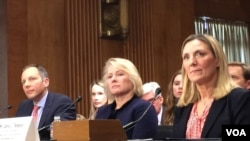 2018年2月15日,美国代助理国务卿董云裳(中)在美国国会参议院外交委员会提名听证会上。(美国之音扬之初拍摄)