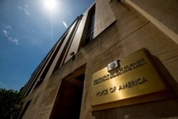 FILE - The facade of the Voice of America building is seen in Washington, June 15, 2020.