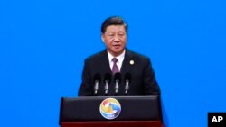 中国国家主席习近平2019年4月26日在北京举行的第二届一带一路高峰论坛开幕式上讲话。