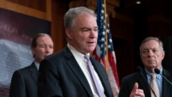 资料照片:民主党联邦参议员凯恩 (Sen. Tim Kaine, D-VA)。