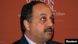 FILE - Qatari Foreign Minister Khaled al-Attiya gives a speech at the Princeton University's Woodrow Wilson School of Public and International Affairs in Princeton, New Jersey Sept. 29, 2014.