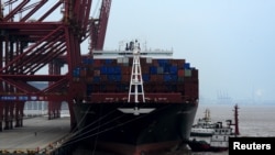 货船在浙江舟山的港口停泊(2016年2月14日)