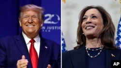 资料照:共和党总统候选人、前总统唐纳德·特朗普(Donald Trump 左),民主党总统候选人、现任副总统卡玛拉·哈里斯(Kamala Harris)