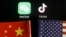 美中国旗与tiktok和微信的app (路透社2020年8月7日资料照)