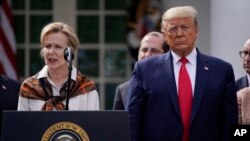 特朗普总统在白宫冠状病毒应对措施记者会上。2020年3月13日