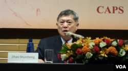 丹佛大学科贝尔国关学院中国政治与外交关系教授赵穗生在研讨会上谈习近平思想(2017年11月15日, 张佩芝摄)