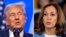 Foto kombinas: Calon presiden dari Partai Republik, mantan Presiden Donald Trump, di Bedminster, New Jersey, 15 Agustus 2024 (kiri), dan calon presiden dari Partai Demokrat, Wakil Presiden Kamala Harris, di Raleigh, North Carolina, 16 Agustus 2024. (AP)