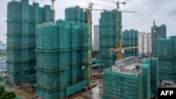 中国江苏省淮安市的一处住宅楼建筑工地。(2024年10月17日)