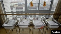 资料照:上海一家医院的新生儿 (2006年7月10日)