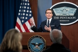 资料照:美国国防部发言人柯比在五角大楼的记者会上。