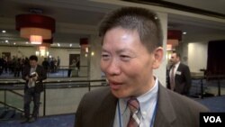 对华援助会创始人傅希秋牧师接受美国之音采访。(资料照)