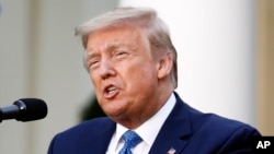 特朗普总统在白宫玫瑰园发表讲话。(2020年6月1日)